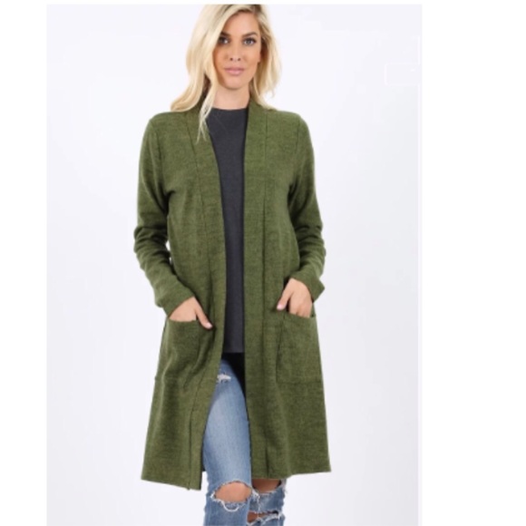 MomMe And More Sweaters New Womens Long Green Cardigan With Pockets